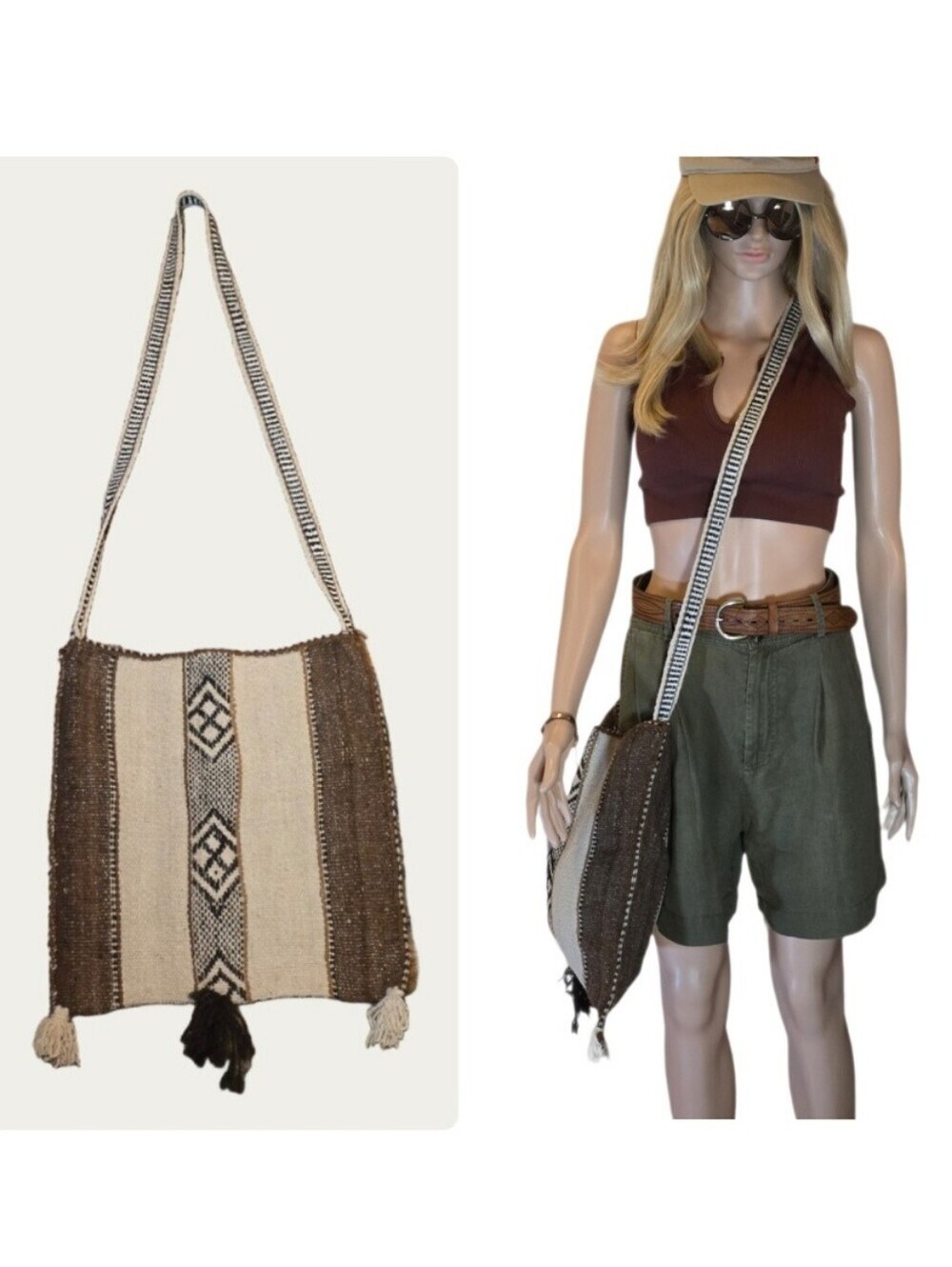 Vintage Andean Handwoven Wool Crossbody Bag Geometric Boho EUC